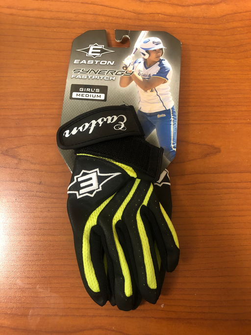Easton Girl's Synergy Fastpitch Batting Gloves in Black/Optic Yellow - DiscoSports