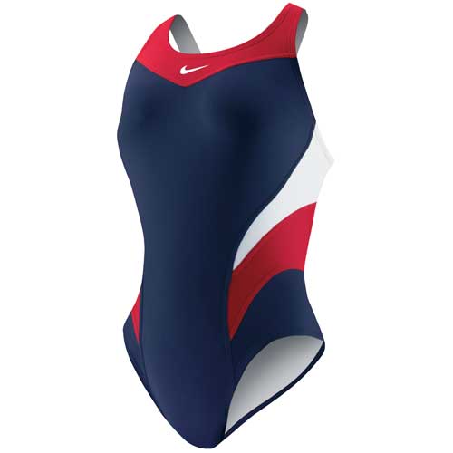 Nike Victory Color Block Power Back Tank One Piece in Red/Navy - DiscoSports