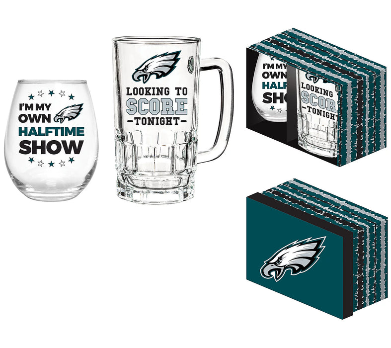 Philadelphia Eagles Stemless Wine Glass & Beer Mug Gift Set - DiscoSports