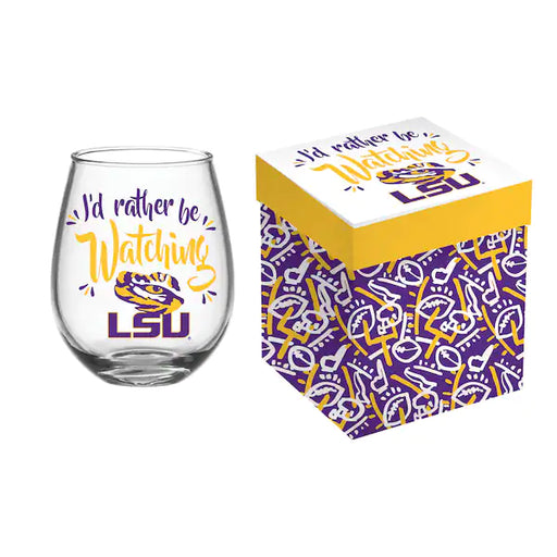 Louisiana State University Stemless Wine Glass with Gift Box - DiscoSports