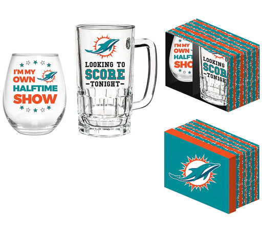 Miami Dolphins Stemless Wine Glass and Beer Mug Gift Set - DiscoSports