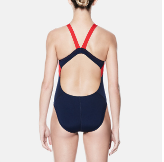 Nike Poly Color Surge Fastback Swimsuit in Red/Navy - DiscoSports
