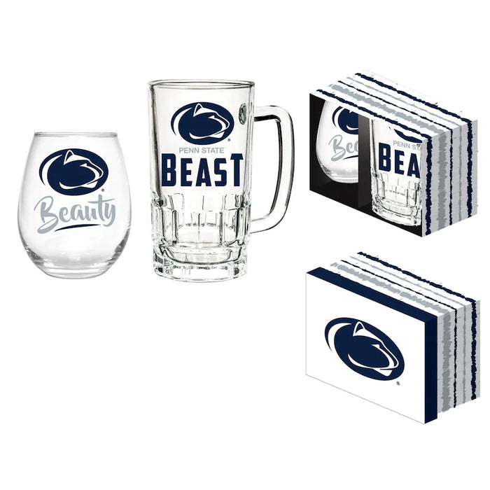 Penn State 17oz Stemless Wine Glass&16oz Beer Mug Gift Set - DiscoSports