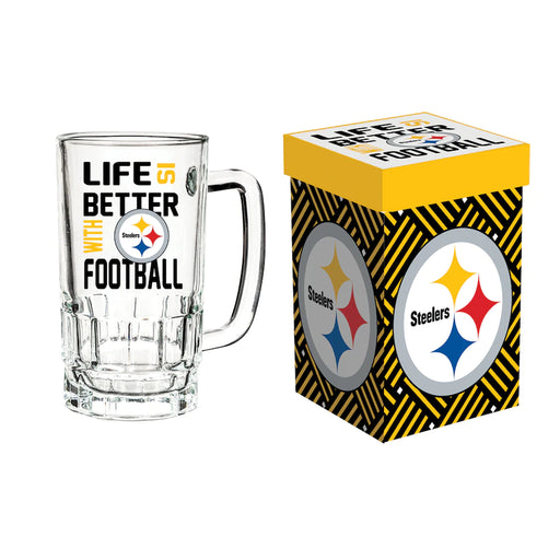 Pittsburg Steelers 18oz Glass Tankard Cup with Gift Box - DiscoSports